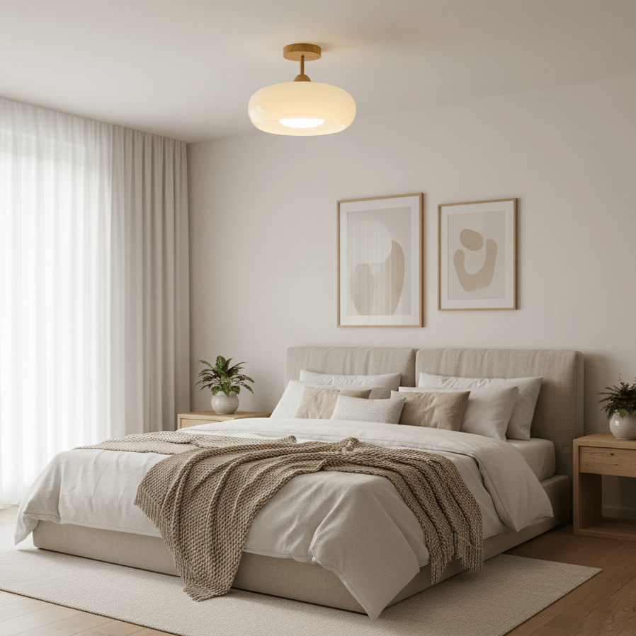 Plafonnier Ceiling Lamp Wood Glass 11 in Orange White Indoor Dining Bedroom Lighting Fixture | Kalsten