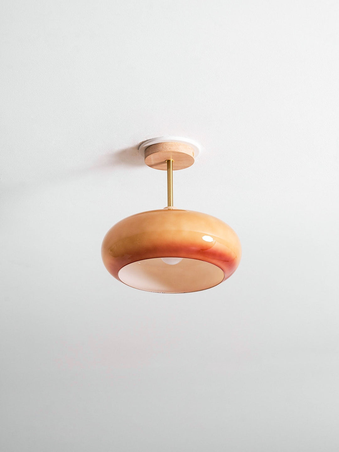 Plafonnier Ceiling Lamp Wood Glass 11 in Orange White Indoor Dining Bedroom Lighting Fixture | Kalsten