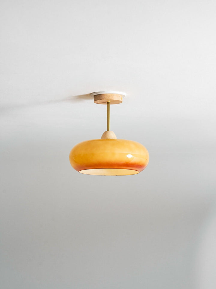 Plafonnier Ceiling Lamp Wood Glass 11 in Orange White Indoor Dining Bedroom Lighting Fixture | Kalsten