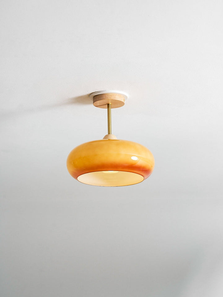 Plafonnier Ceiling Lamp Wood Glass 11 in Orange White Indoor Dining Bedroom Lighting Fixture | Kalsten