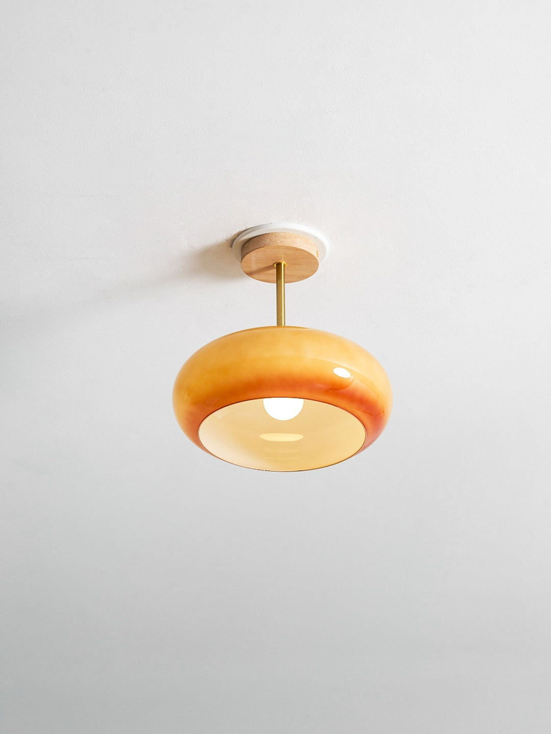Plafonnier Ceiling Lamp Wood Glass 11 in Orange White Indoor Dining Bedroom Lighting Fixture | Kalsten