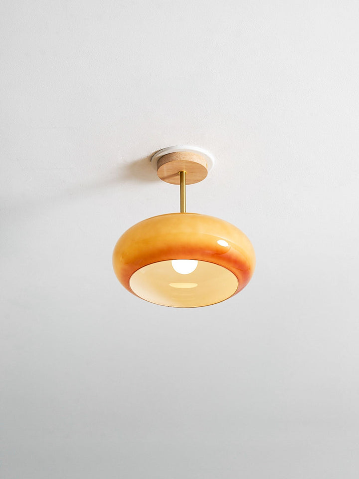 Plafonnier Ceiling Lamp Wood Glass 11 in Orange White Indoor Dining Bedroom Lighting Fixture | Kalsten