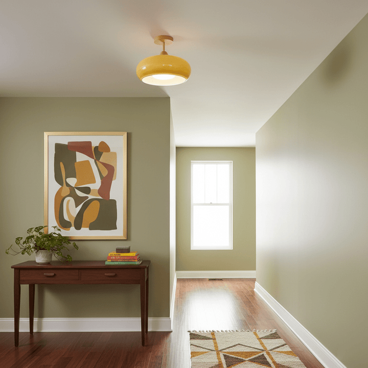 Plafonnier Ceiling Lamp Wood Glass 11 in Orange White Indoor Dining Bedroom Lighting Fixture | Kalsten