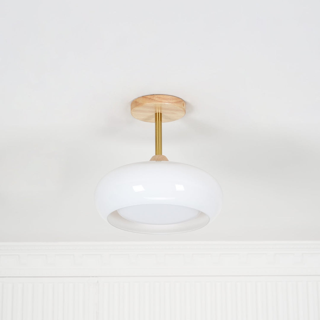 Plafonnier Ceiling Lamp Wood Glass 11 in Orange White Indoor Dining Bedroom Lighting Fixture | Kalsten