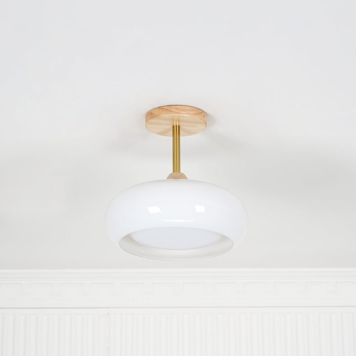 Plafonnier Ceiling Lamp Wood Glass 11 in Orange White Indoor Dining Bedroom Lighting Fixture | Kalsten