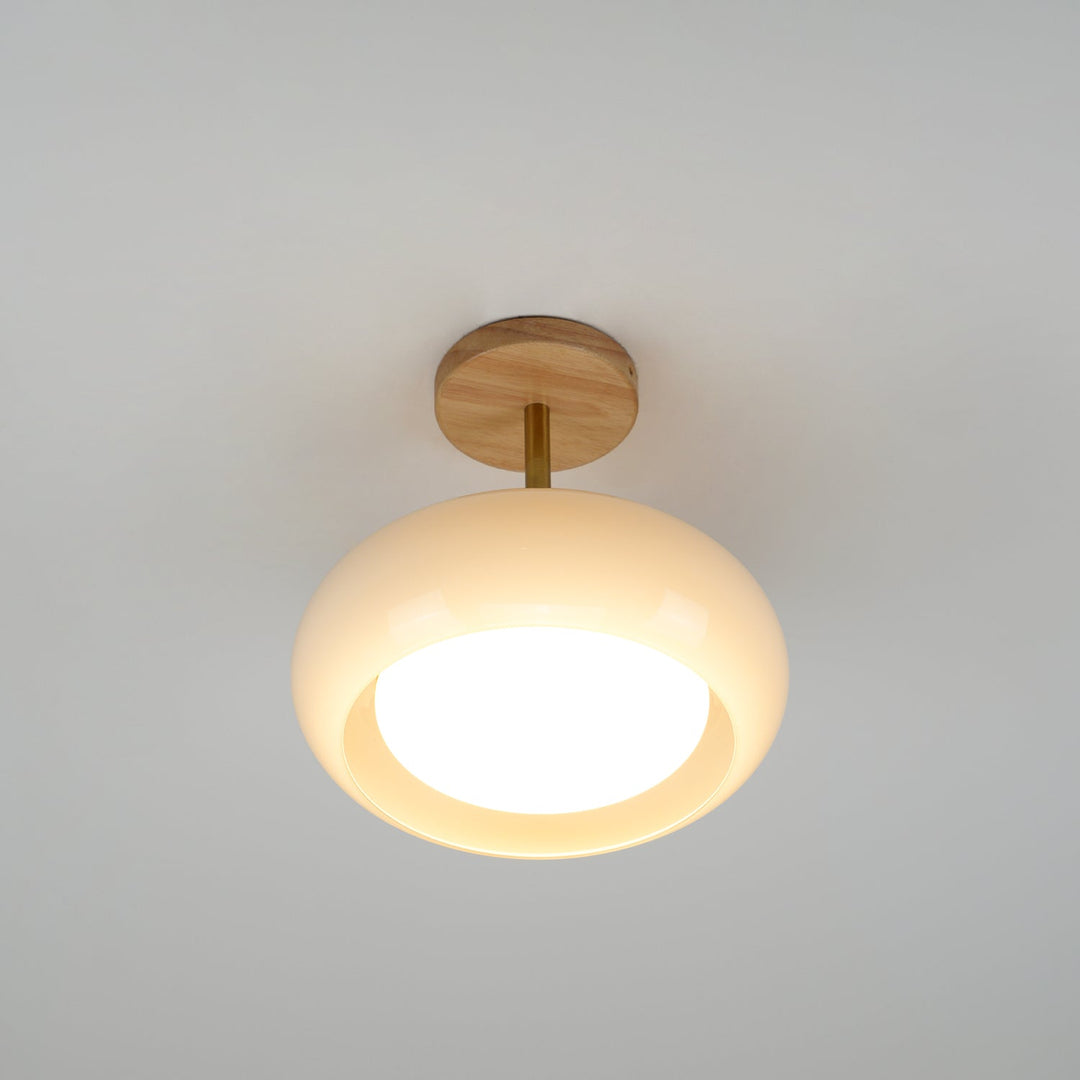 Plafonnier Ceiling Lamp Wood Glass 11 in Orange White Indoor Dining Bedroom Lighting Fixture | Kalsten