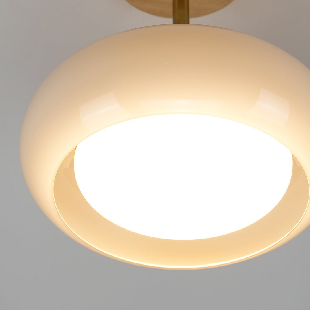 Plafonnier Ceiling Lamp Wood Glass 11 in Orange White Indoor Dining Bedroom Lighting Fixture | Kalsten