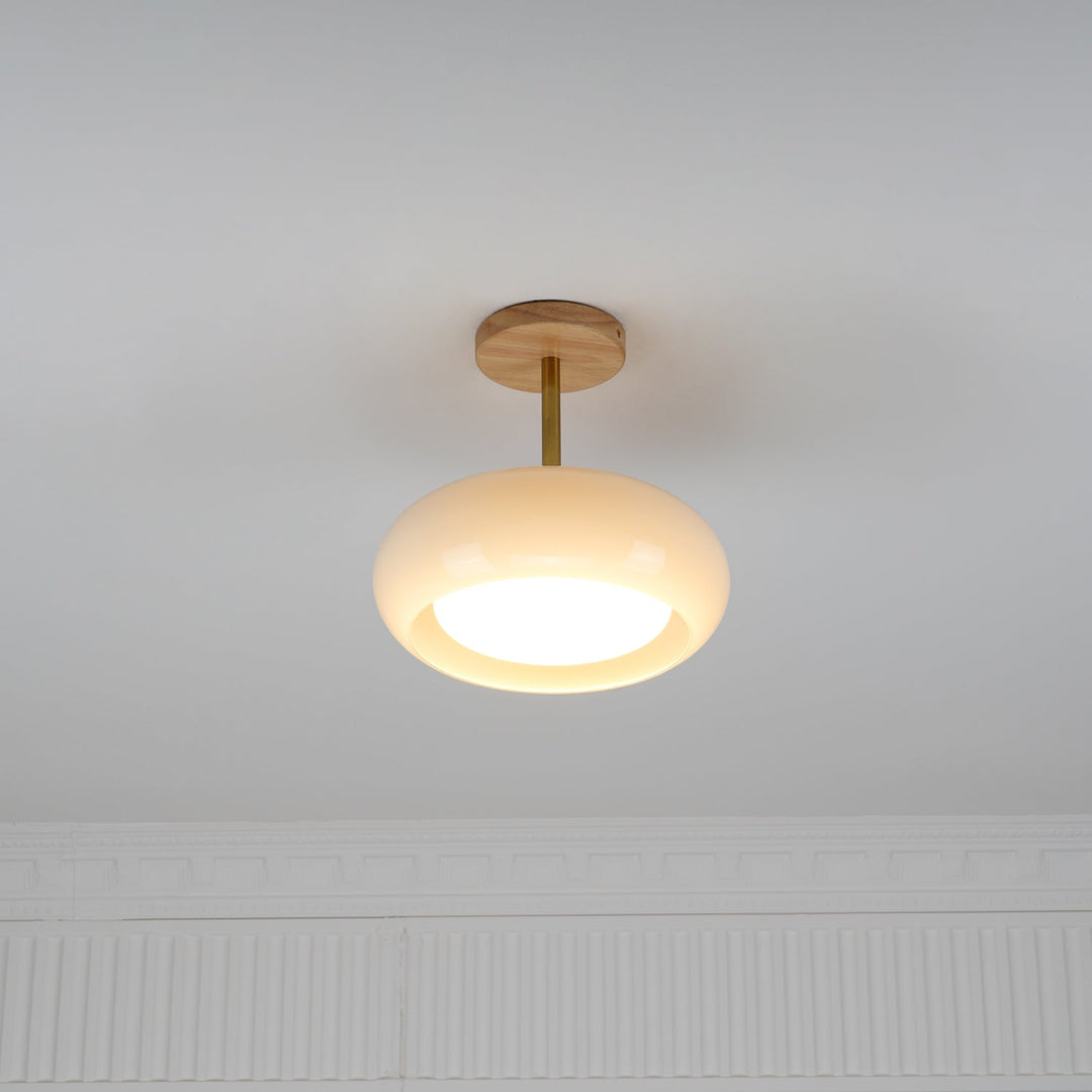 Plafonnier Ceiling Lamp Wood Glass 11 in Orange White Indoor Dining Bedroom Lighting Fixture | Kalsten