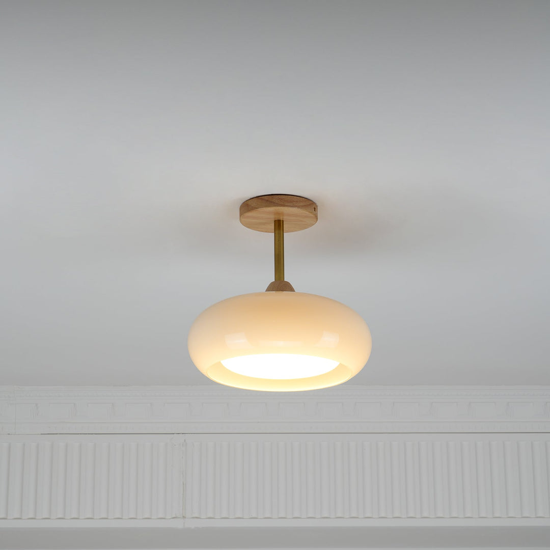 Plafonnier Ceiling Lamp Wood Glass 11 in Orange White Indoor Dining Bedroom Lighting Fixture | Kalsten
