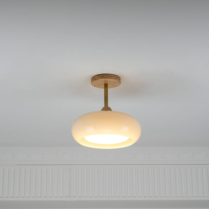 Plafonnier Ceiling Lamp Wood Glass 11 in Orange White Indoor Dining Bedroom Lighting Fixture | Kalsten