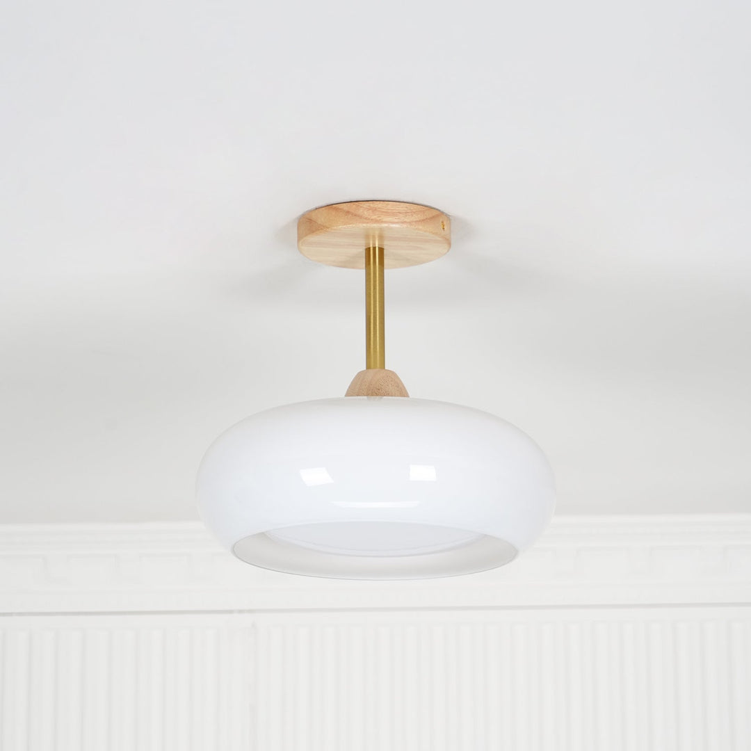 Plafonnier Ceiling Lamp Wood Glass 11 in Orange White Indoor Dining Bedroom Lighting Fixture | Kalsten
