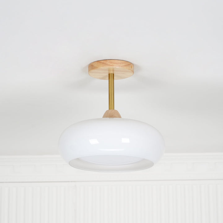 Plafonnier Ceiling Lamp Wood Glass 11 in Orange White Indoor Dining Bedroom Lighting Fixture | Kalsten