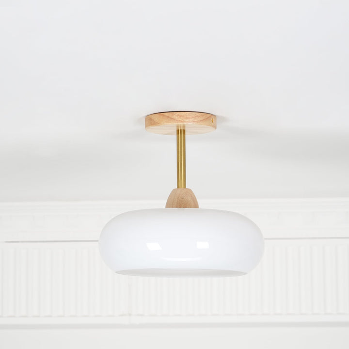 Plafonnier Ceiling Lamp Wood Glass 11 in Orange White Indoor Dining Bedroom Lighting Fixture | Kalsten