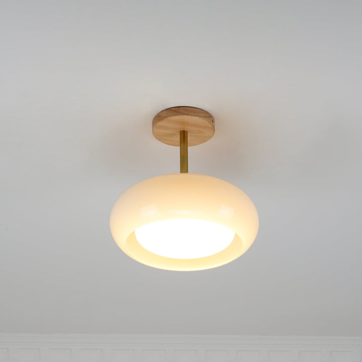 Plafonnier Ceiling Lamp Wood Glass 11 in Orange White Indoor Dining Bedroom Lighting Fixture | Kalsten