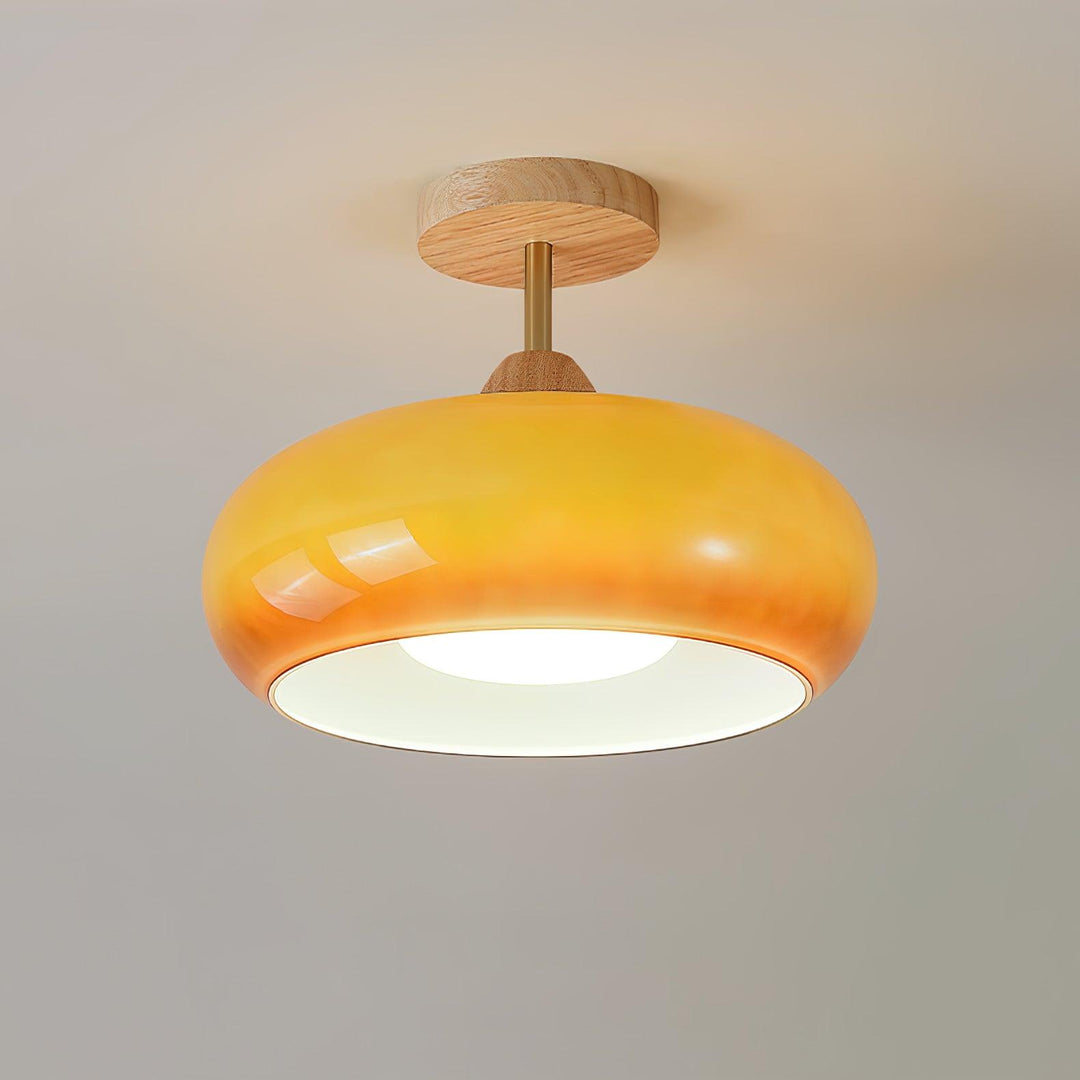 Plafonnier Ceiling Lamp Wood Glass 11 in Orange White Indoor Dining Bedroom Lighting Fixture | Kalsten