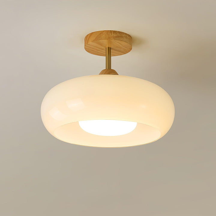 Plafonnier Ceiling Lamp Wood Glass 11 in Orange White Indoor Dining Bedroom Lighting Fixture | Kalsten