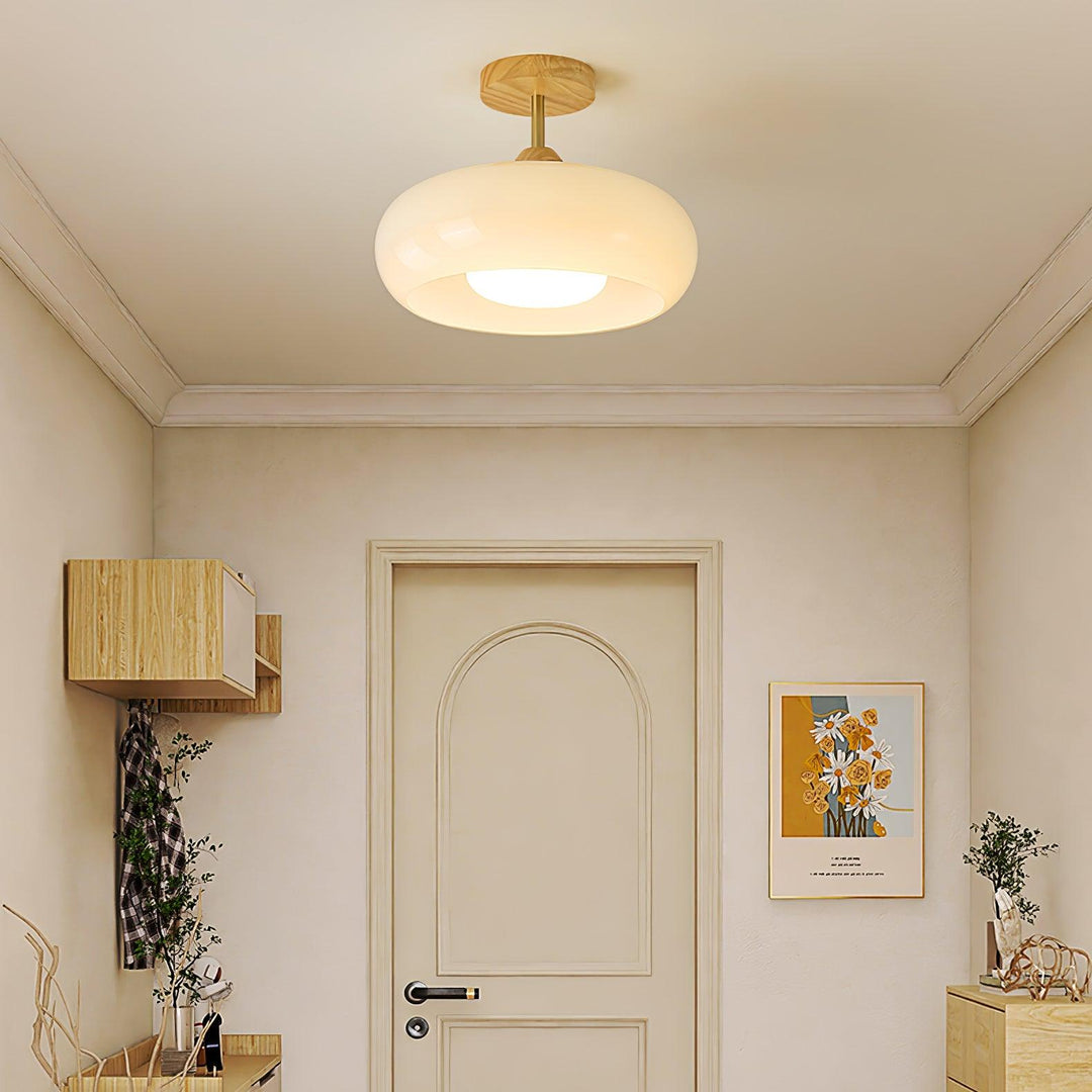 Plafonnier Ceiling Lamp Wood Glass 11 in Orange White Indoor Dining Bedroom Lighting Fixture | Kalsten