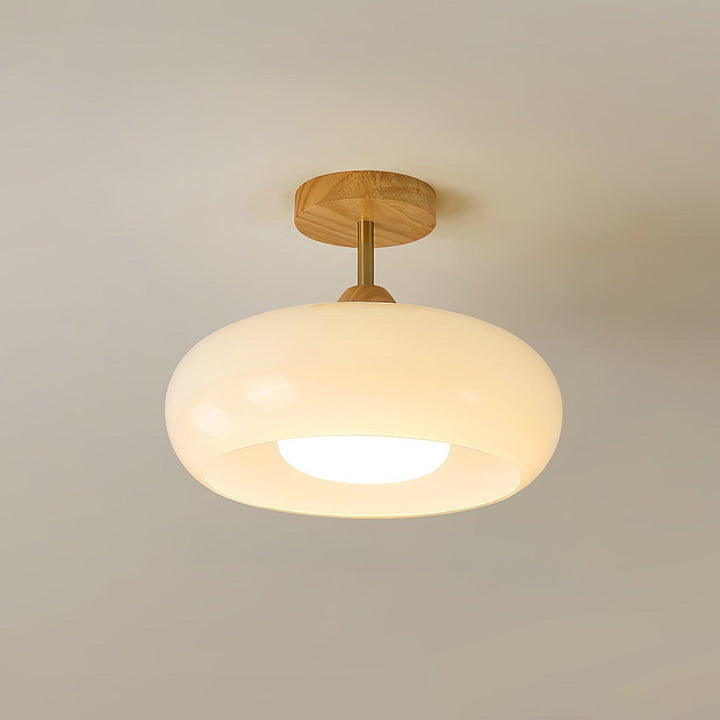 Plafonnier Ceiling Lamp Wood Glass 11 in Orange White Indoor Dining Bedroom Lighting Fixture | Kalsten