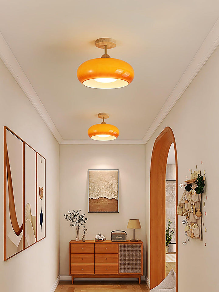 Plafonnier Ceiling Lamp Wood Glass 11 in Orange White Indoor Dining Bedroom Lighting Fixture | Kalsten