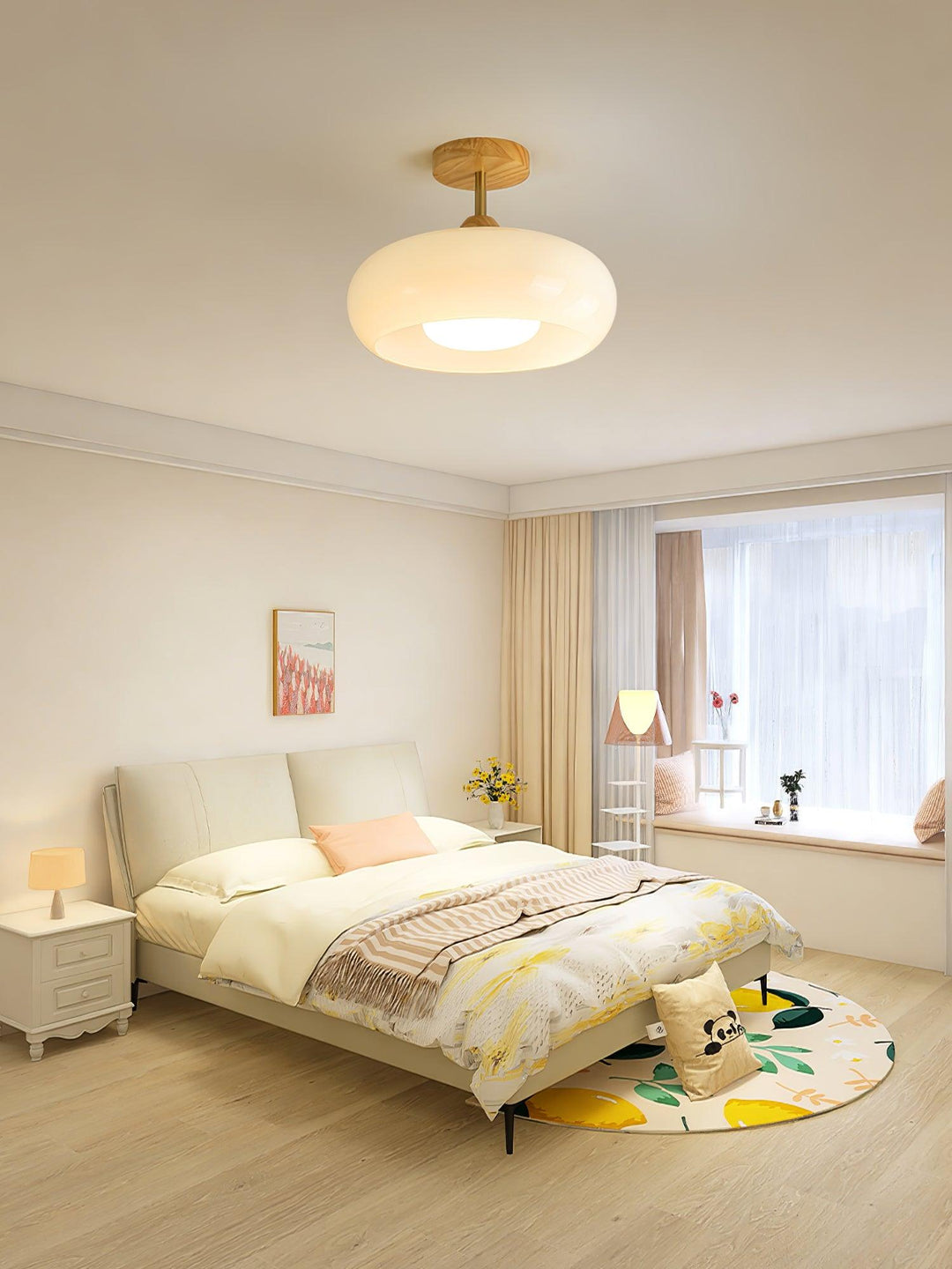 Plafonnier Ceiling Lamp Wood Glass 11 in Orange White Indoor Dining Bedroom Lighting Fixture | Kalsten