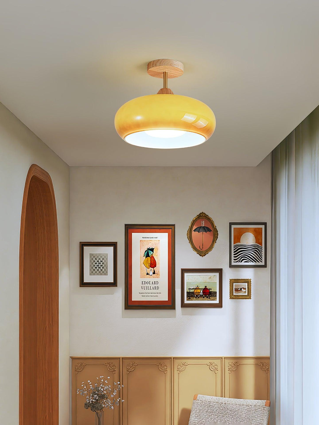 Plafonnier Ceiling Lamp Wood Glass 11 in Orange White Indoor Dining Bedroom Lighting Fixture | Kalsten