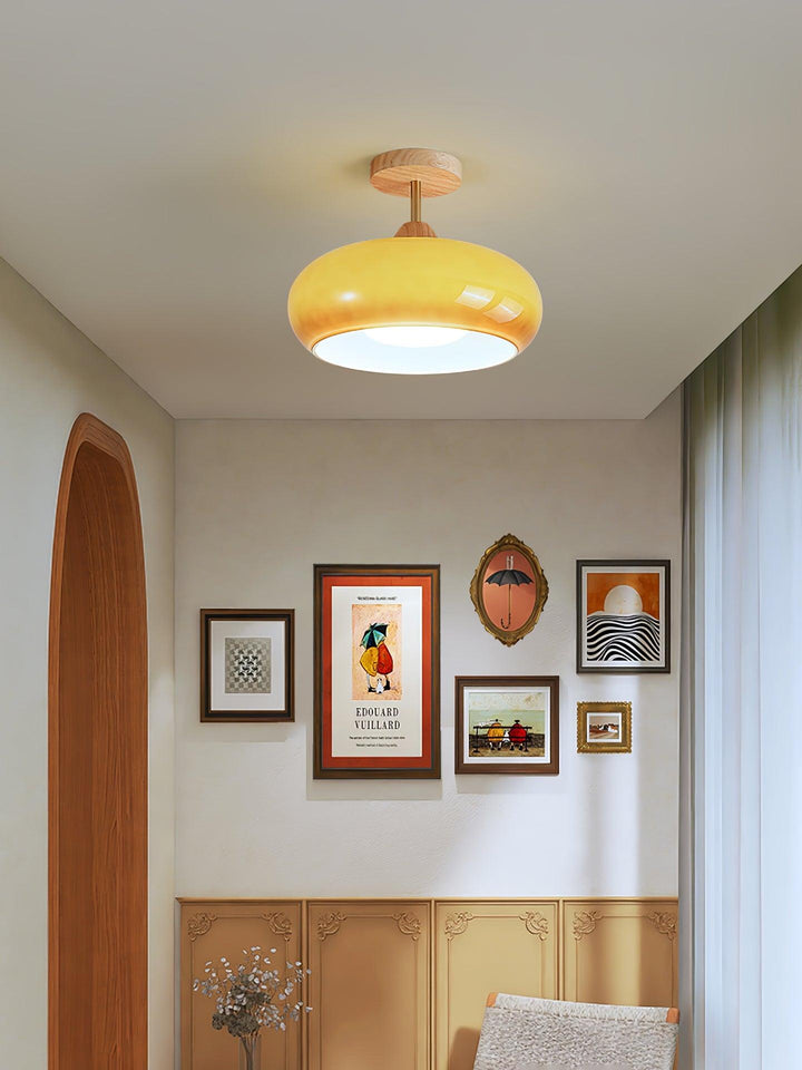 Plafonnier Ceiling Lamp Wood Glass 11 in Orange White Indoor Dining Bedroom Lighting Fixture | Kalsten