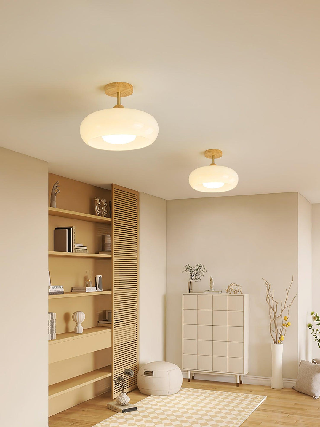 Plafonnier Ceiling Lamp Wood Glass 11 in Orange White Indoor Dining Bedroom Lighting Fixture | Kalsten