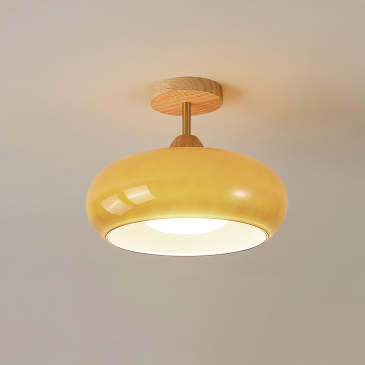 Plafonnier Ceiling Lamp Wood Glass 11 in Orange White Indoor Dining Bedroom Lighting Fixture | Kalsten