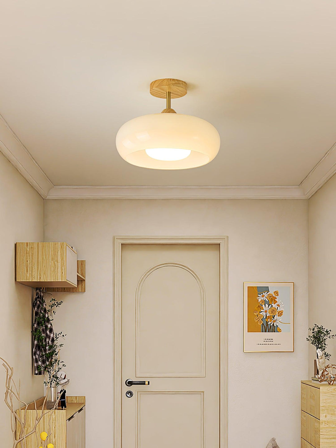 Plafonnier Ceiling Lamp Wood Glass 11 in Orange White Indoor Dining Bedroom Lighting Fixture | Kalsten