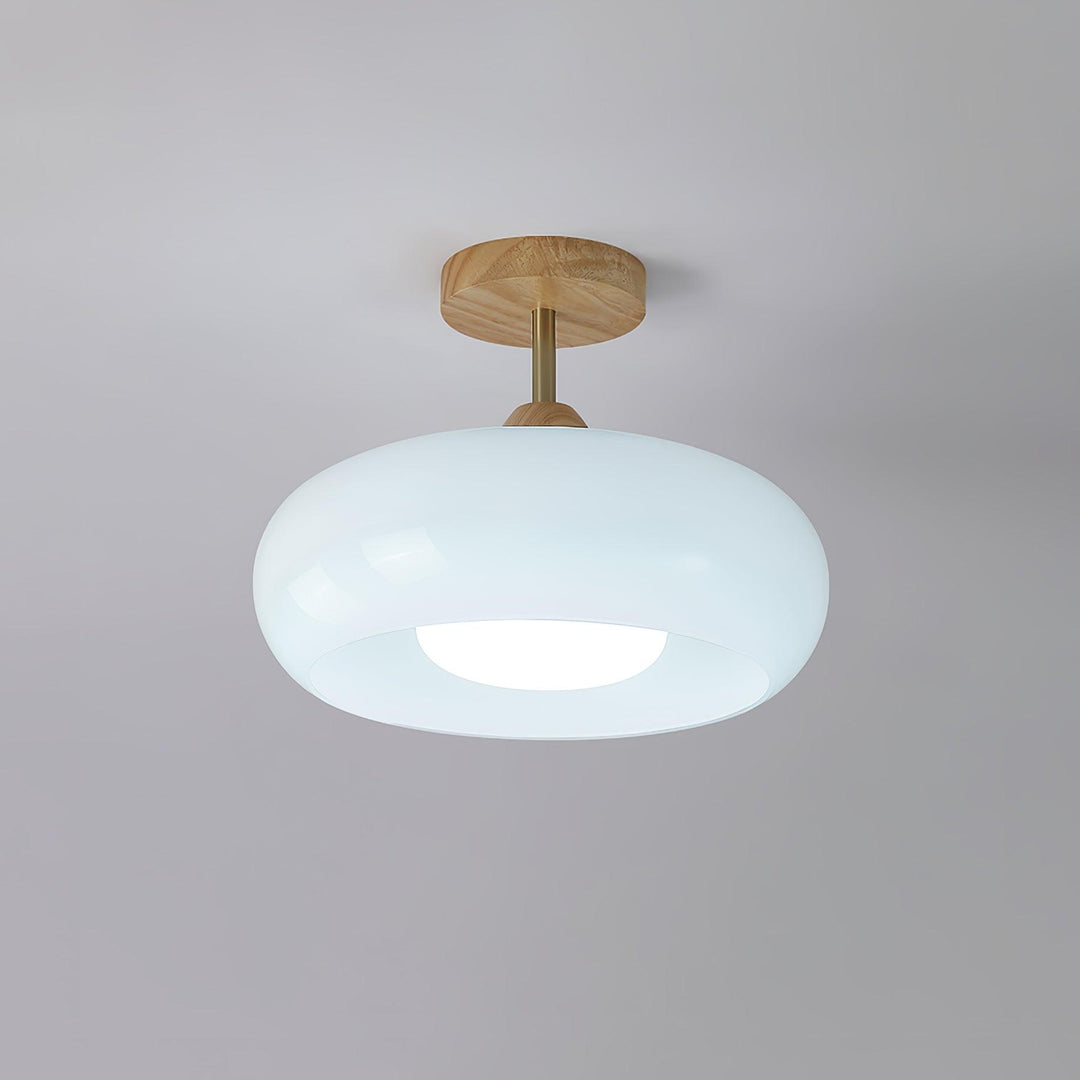 Plafonnier Ceiling Lamp Wood Glass 11 in Orange White Indoor Dining Bedroom Lighting Fixture | Kalsten