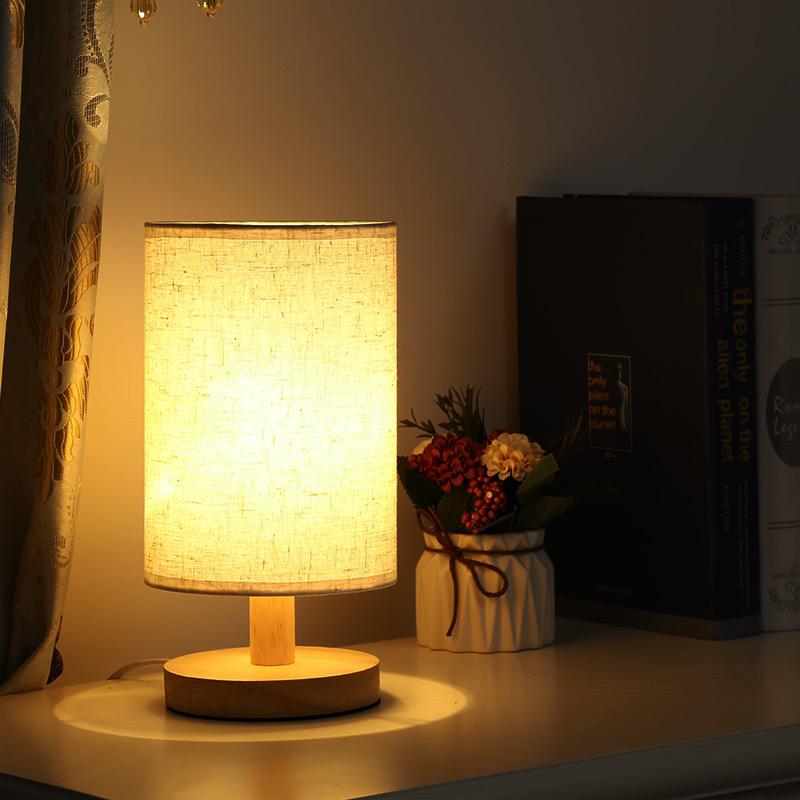 Table Lamp Natural Wood Fabric Dimmable Light | Kalsten
