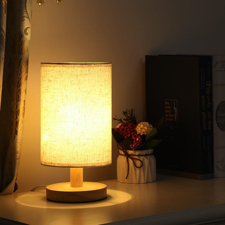 Table Lamp Natural Wood Fabric Dimmable Light | Kalsten