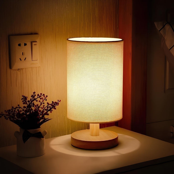 Table Lamp Natural Wood Fabric Dimmable Light | Kalsten