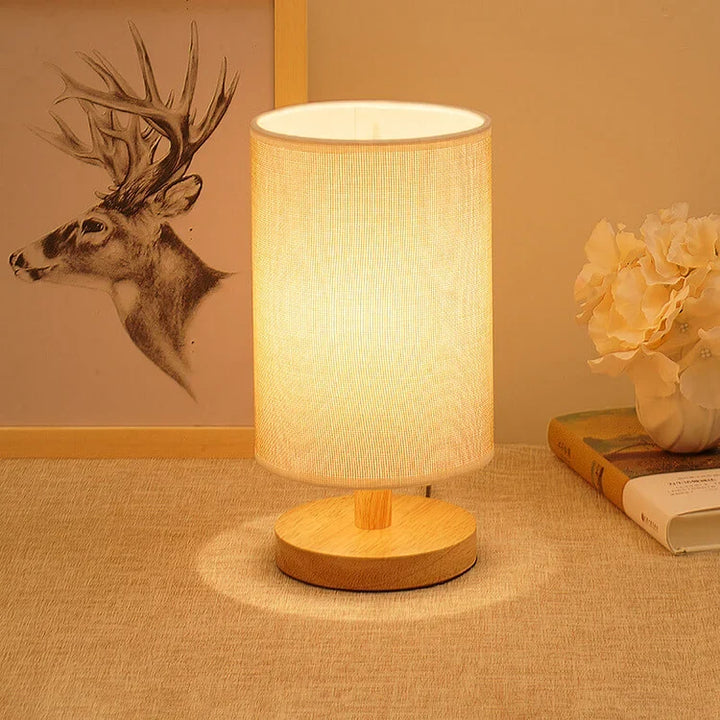 Table Lamp Natural Wood Fabric Dimmable Light | Kalsten