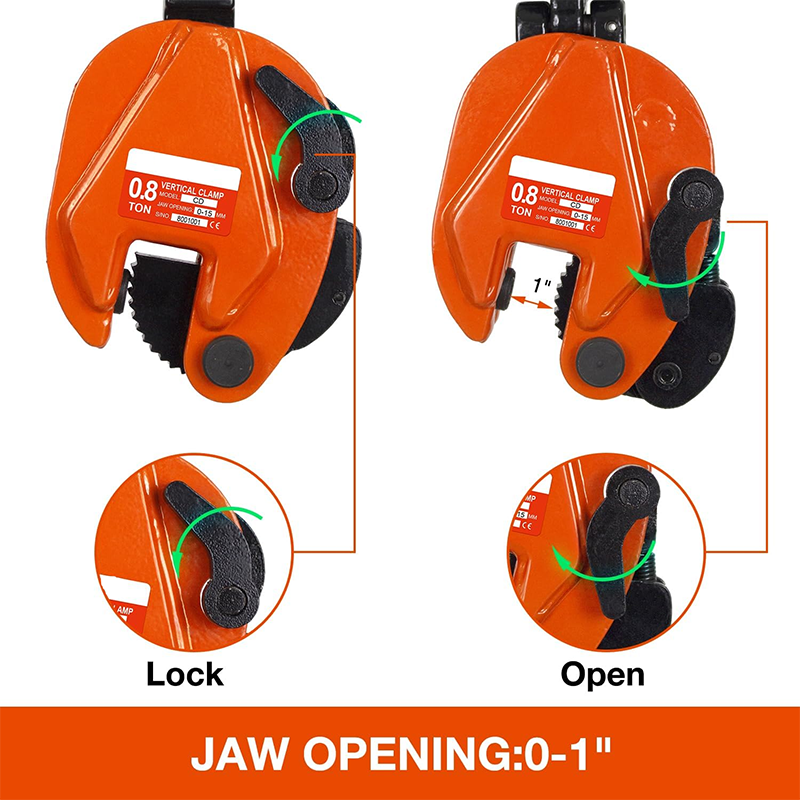 BowLift | Vertical Plate Clamp 1760 Lbs, 1 Ton Plate Lifting Clamp Jaw Opening Up To 0.8 Inch Heavy Duty Lifting Clamp For Lifting And Transporting (1760 Lbs 0.8 Tons)