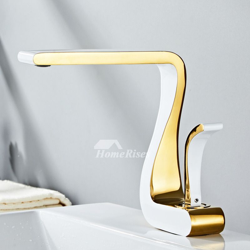 Kalsten | Polished Gold Bathroom Sink Faucets Single Handle Luxury Brass White Modern One Hole