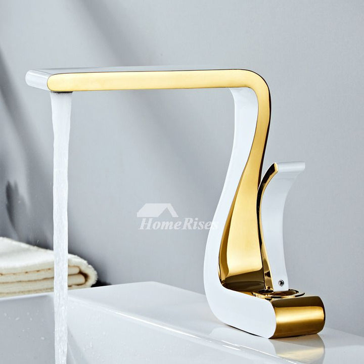 Kalsten | Polished Gold Bathroom Sink Faucets Single Handle Luxury Brass White Modern One Hole
