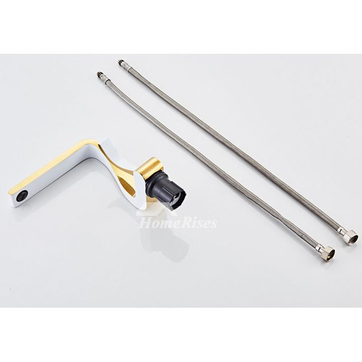 Kalsten | Polished Gold Bathroom Sink Faucets Single Handle Luxury Brass White Modern One Hole