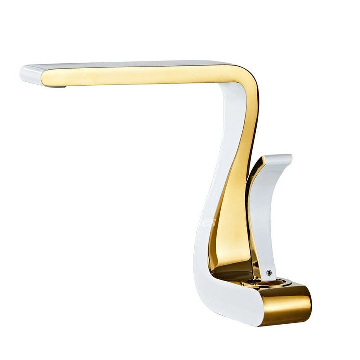 Kalsten | Polished Gold Bathroom Sink Faucets Single Handle Luxury Brass White Modern One Hole