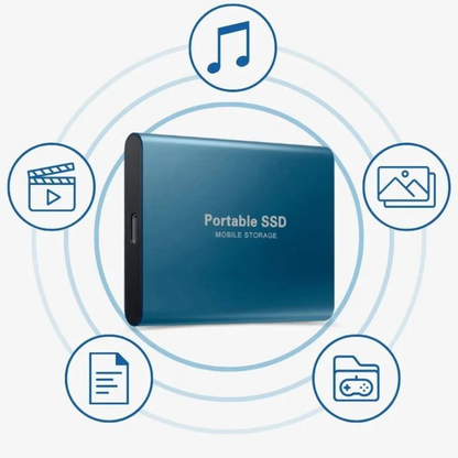 Portable external SSD with USB-C connection, shock-resistant aluminum casing