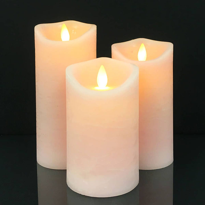 LED Candle - rustic - 3 pieces - 10/12.5/15 cm - with 3D flame - (various colors) | Kalsten
