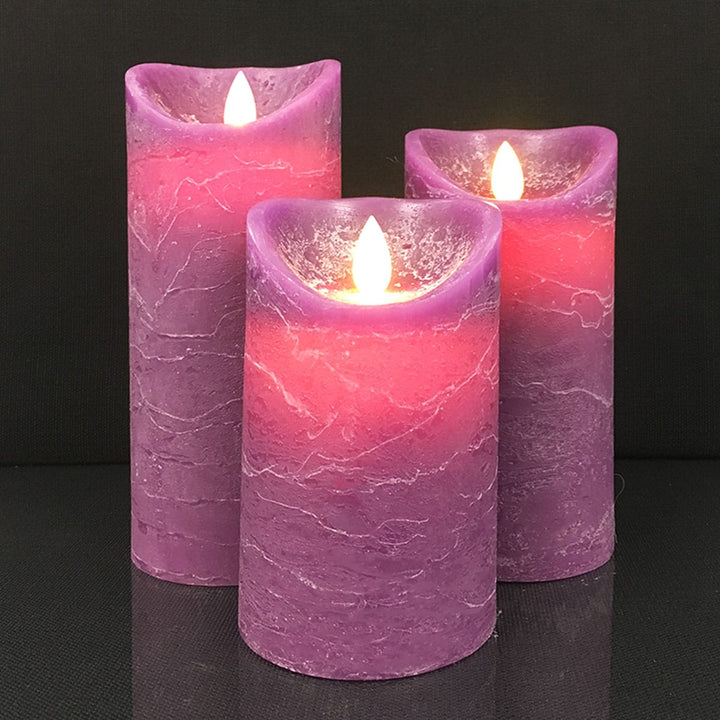 LED Candle - rustic - 3 pieces - 10/12.5/15 cm - with 3D flame - (various colors) | Kalsten