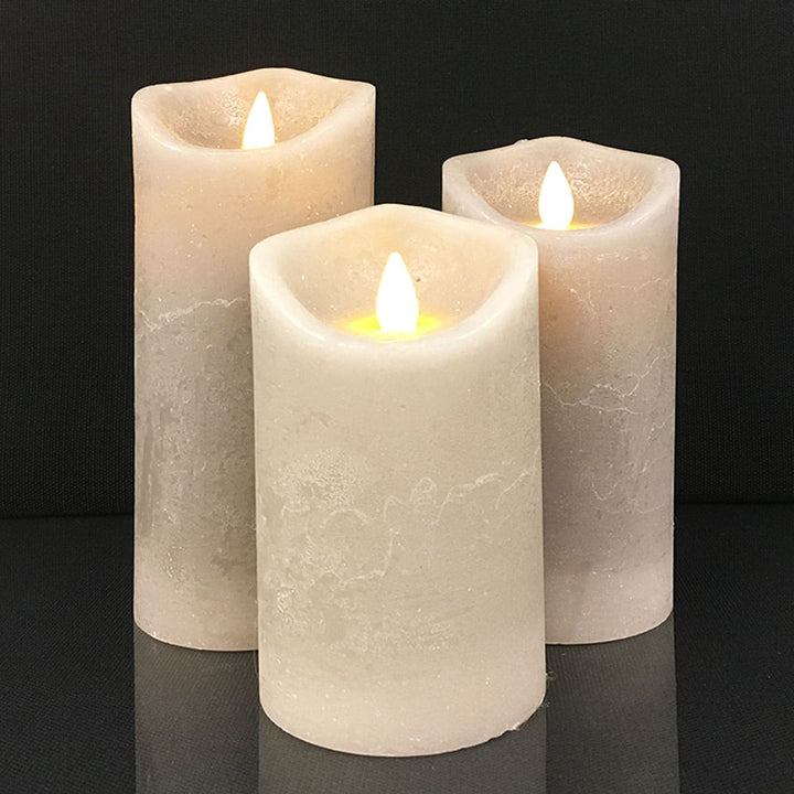 LED Candle - rustic - 3 pieces - 10/12.5/15 cm - with 3D flame - (various colors) | Kalsten