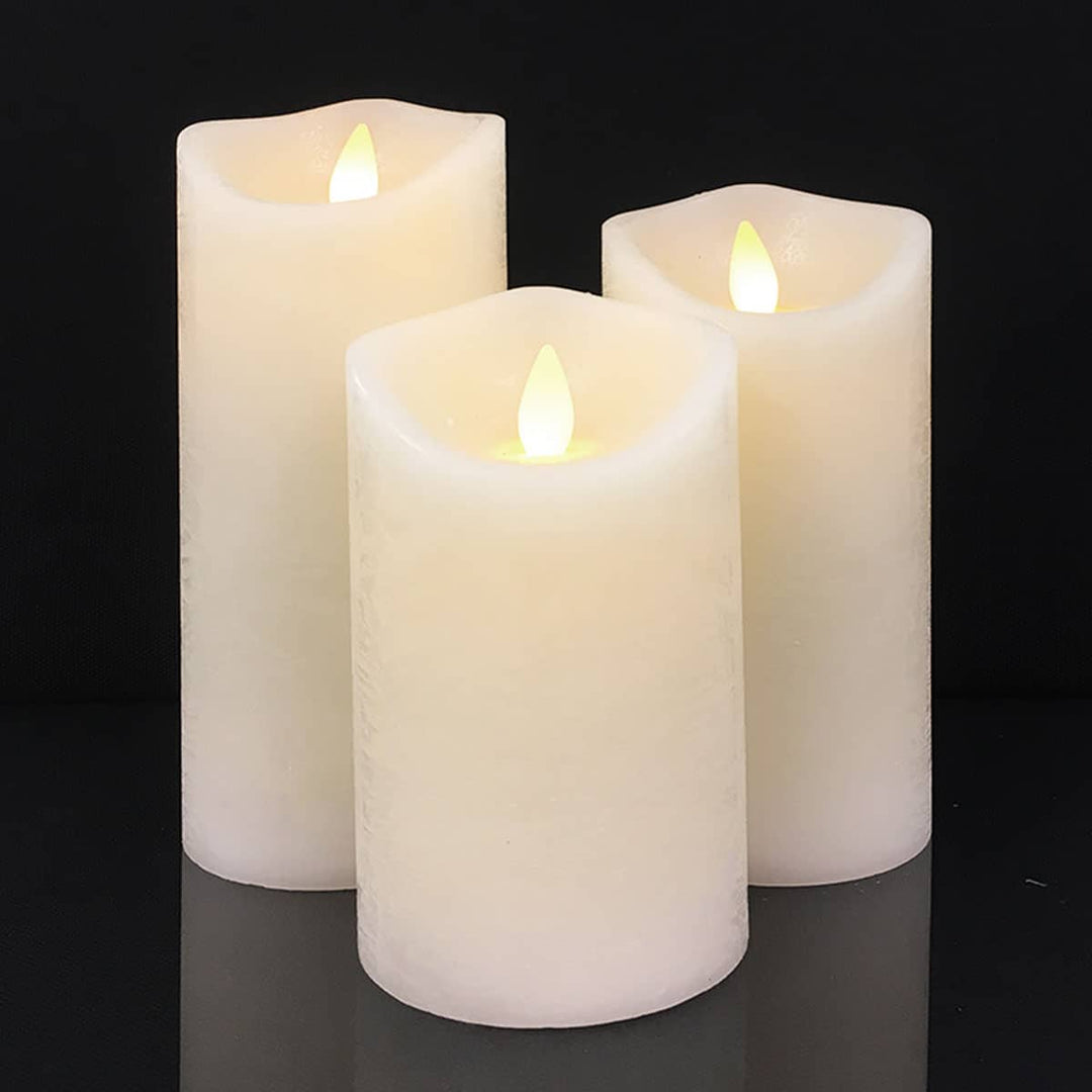 LED Candle - rustic - 3 pieces - 10/12.5/15 cm - with 3D flame - (various colors) | Kalsten
