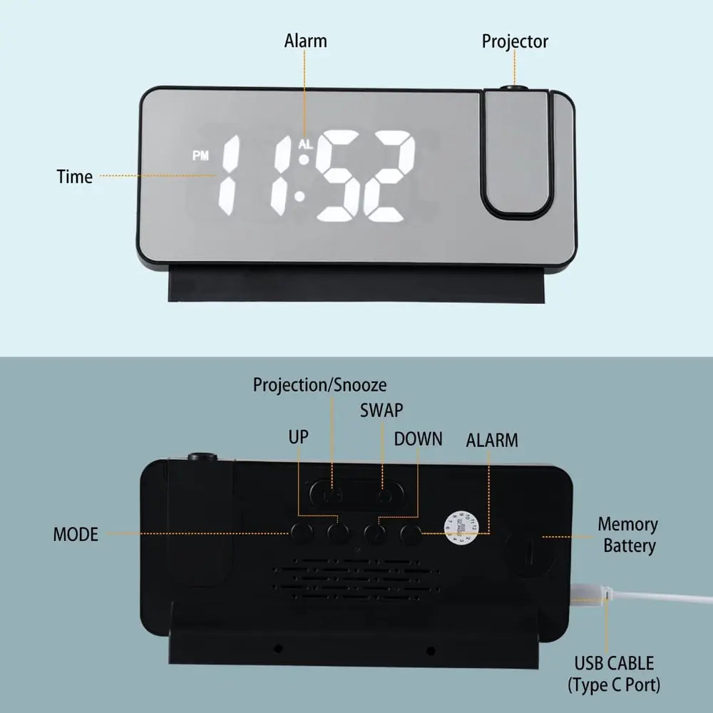 Kalsten | Projection alarm clock with mirror display and large LED screen
