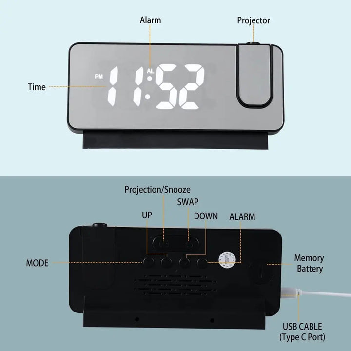 Kalsten | Projection alarm clock with mirror display and large LED screen