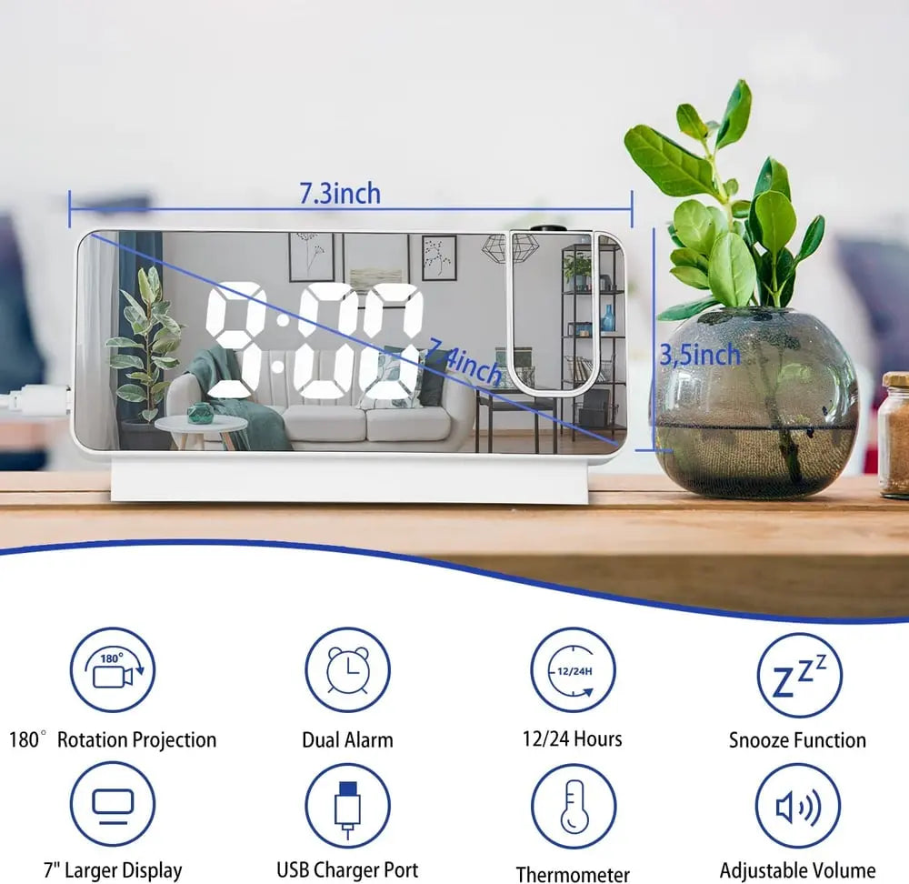 Kalsten | Projection alarm clock with mirror display and large LED screen