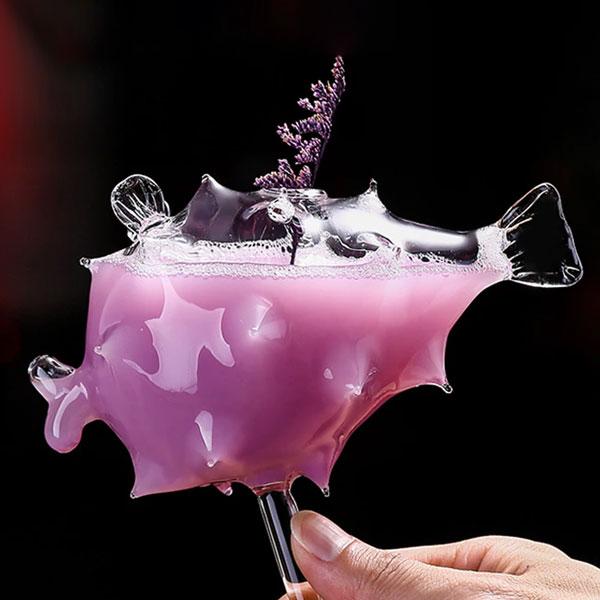 Pufferfish Shaped Cocktail Glass With Glass Straw | Kalsten