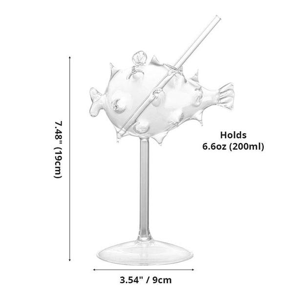 Pufferfish Shaped Cocktail Glass With Glass Straw | Kalsten