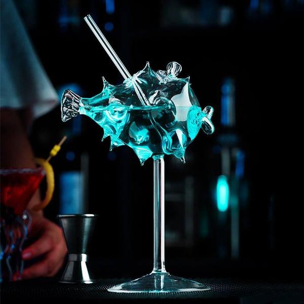 Pufferfish Shaped Cocktail Glass With Glass Straw | Kalsten